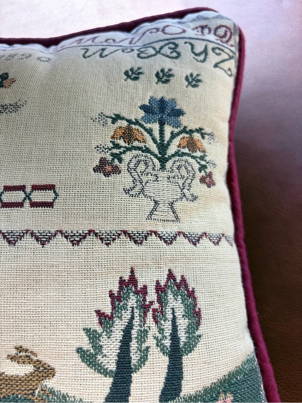 Vintage‎ Alphabet Sampler Tapestry Pillow Woven Rabbit Cottagecore Throw Accent